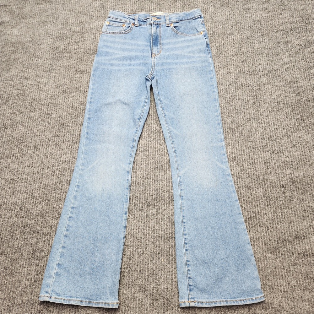 Levis 726 Flare Jeans Girls 14 Blue Light Wash Stretch Adjustable Waist Denim